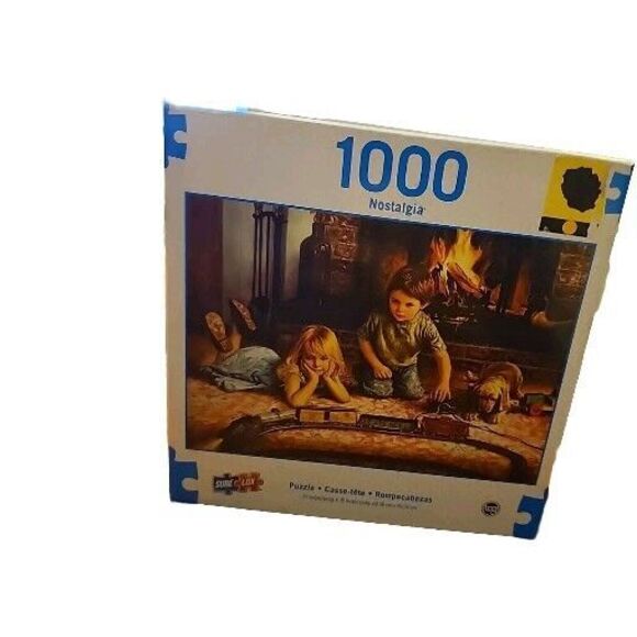 Jigsaw Puzzle Nostalgia Sure Lox Kids Trainset Puppy Fireplace 1000 Piece Jigsaw - Picture 1 of 6